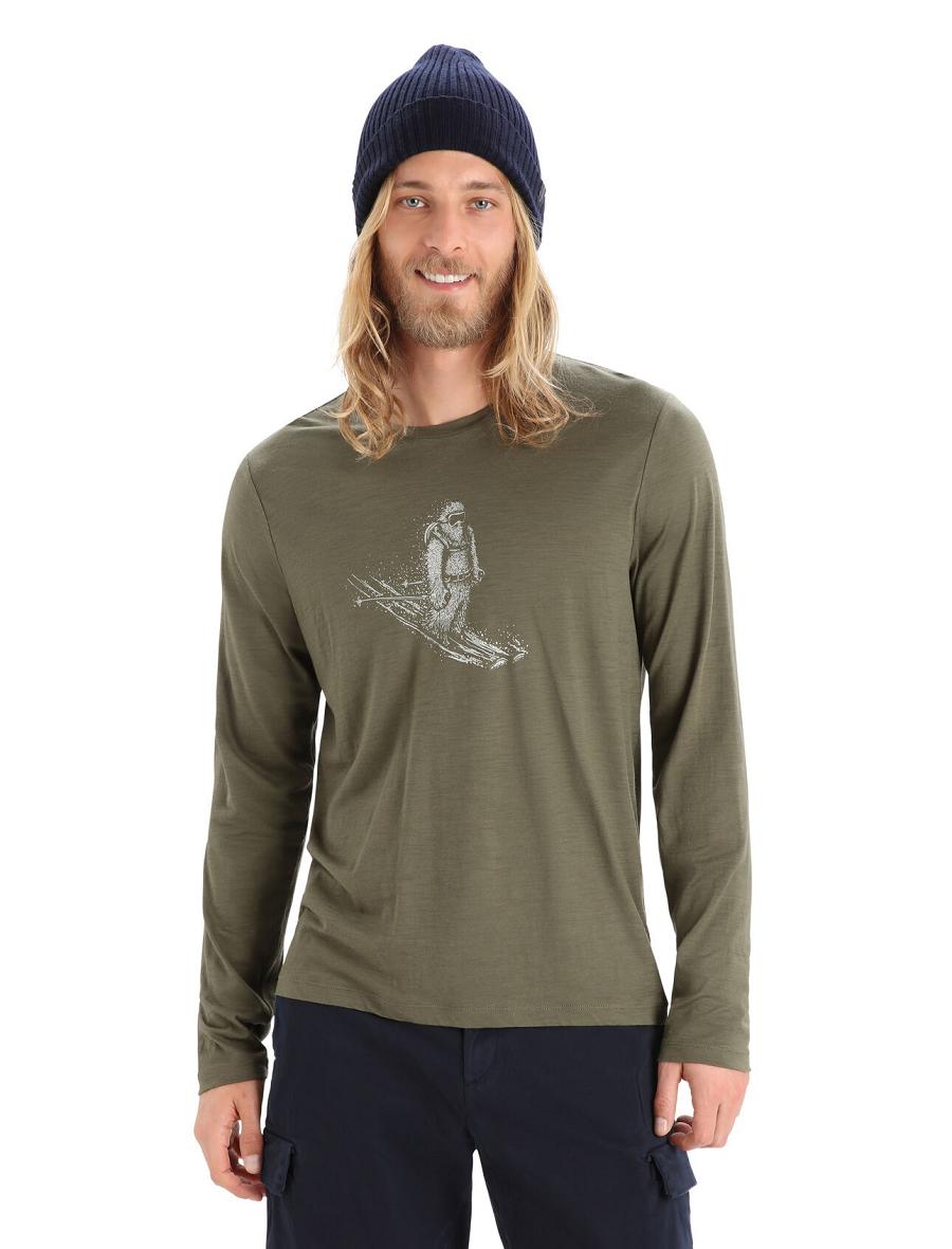 Icebreaker Merino Tech Lite II T-Shirt Skiing Yeti Miesten Long Sleeve Oliivinvihreä | FI 1226SGLO